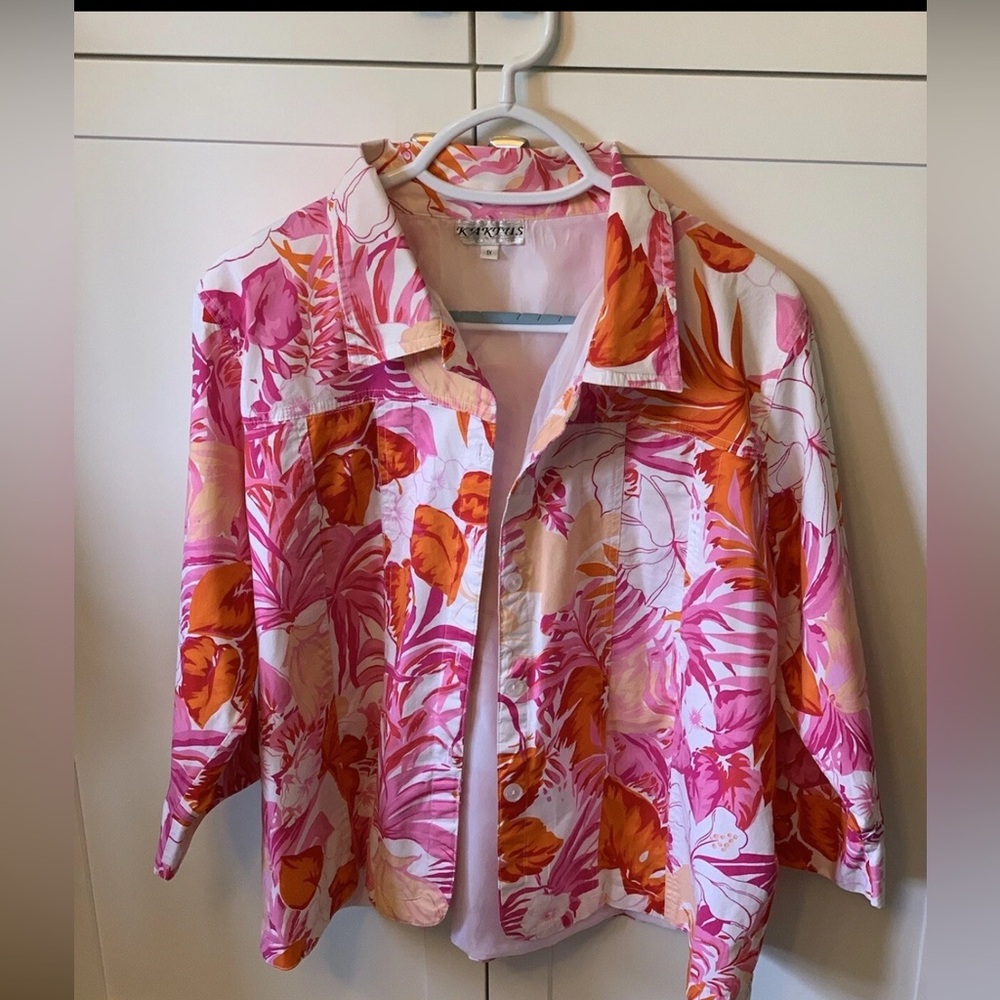 Kaktus Jacket, Size 1X, Pink & White Floral, Lined, Perfect For Upcoming Season